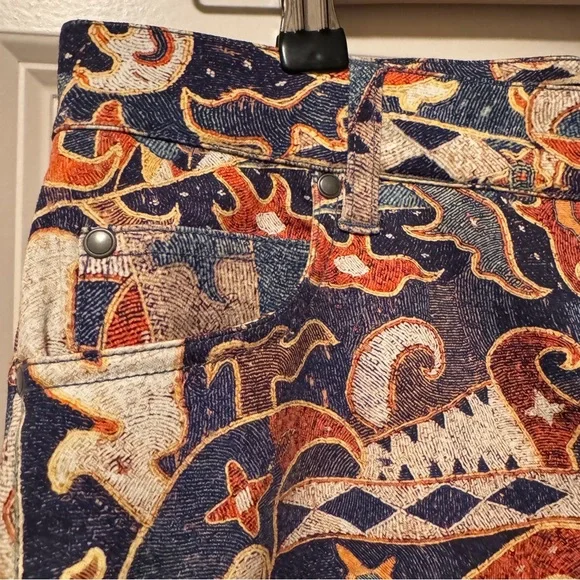 Peruvian Connection Paisley Red and Blue Pants Size 4 - Picture 3 of 8